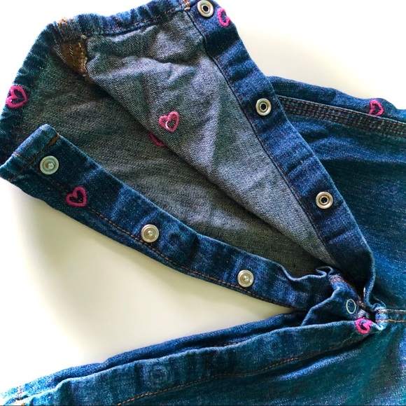 12 Month Denim Osh Kosh Overalls - Pink Hearts - Picture 4 of 8